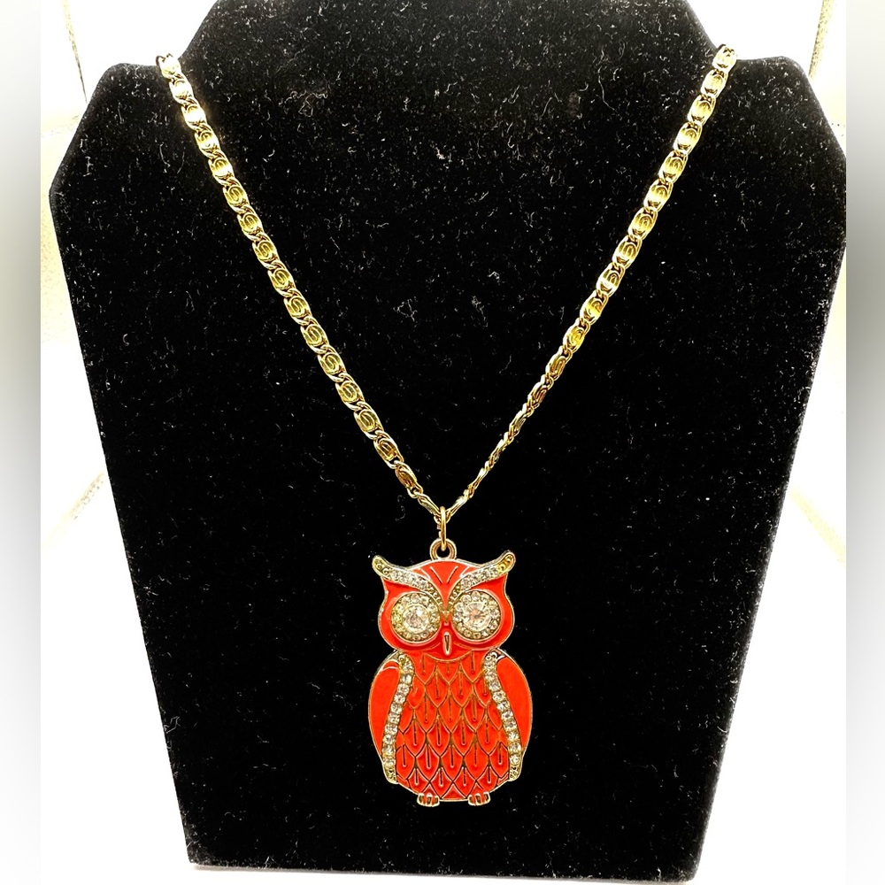 Gold Chain Necklace with Red Owl Pendant